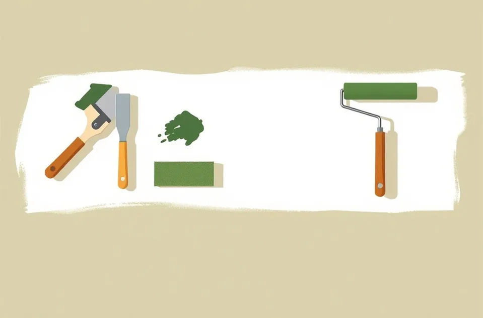 Outils de peinture disposés dans l'ordre des étapes du chantier