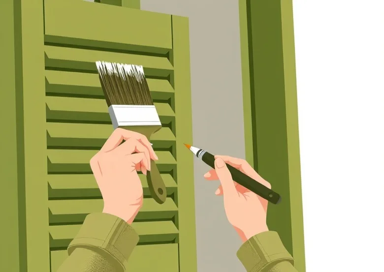 Mise en peinture au pinceau de volets et d'encadrements en bois