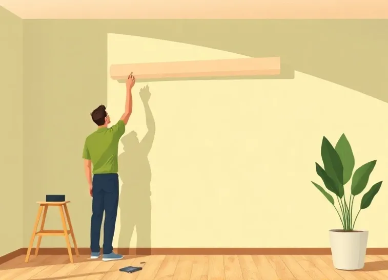 Pose de papier peint, rouleau et brosse à maroufler